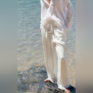 Zara White Linen Wide Leg Pants